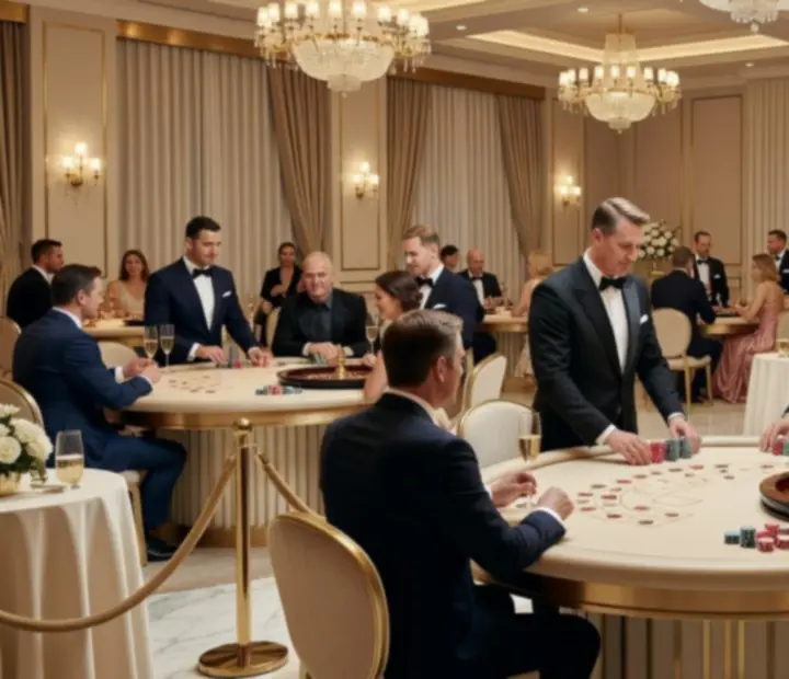 Elegancki wieczór korporacyjny z mobilnymi stołami do pokera i ruletki
